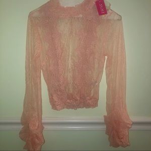 BRAND NEW peach pink lace long sleeve top blouse